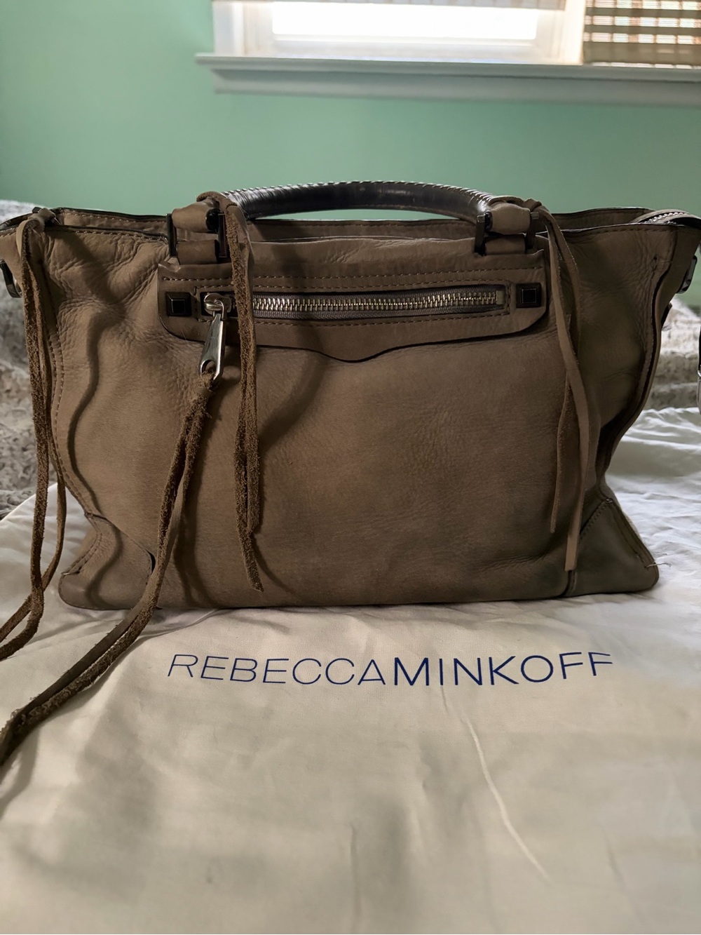 Rebecca Minkoff dark gray suede Reagan Satchel